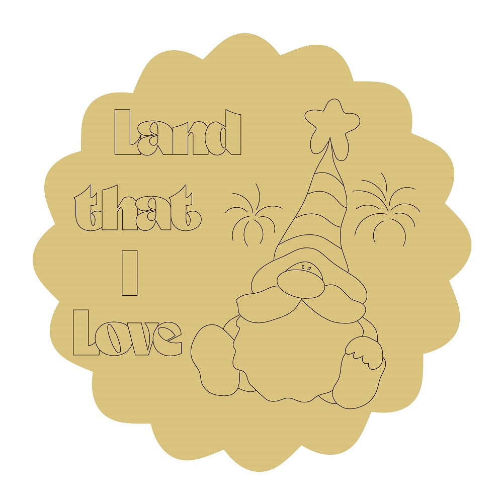 Design By Line Round Gnome MDF Cutout Land That I Love Fireworks - Unfinished For DIY