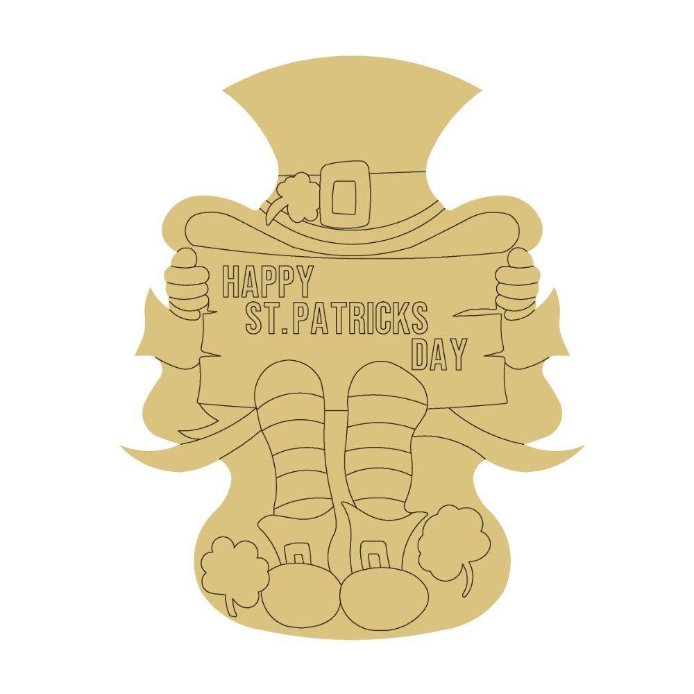 Design By Line Leprechaun Silhouette MDF Cutout Happy St. Patrick's Day - Unfinished For DIY