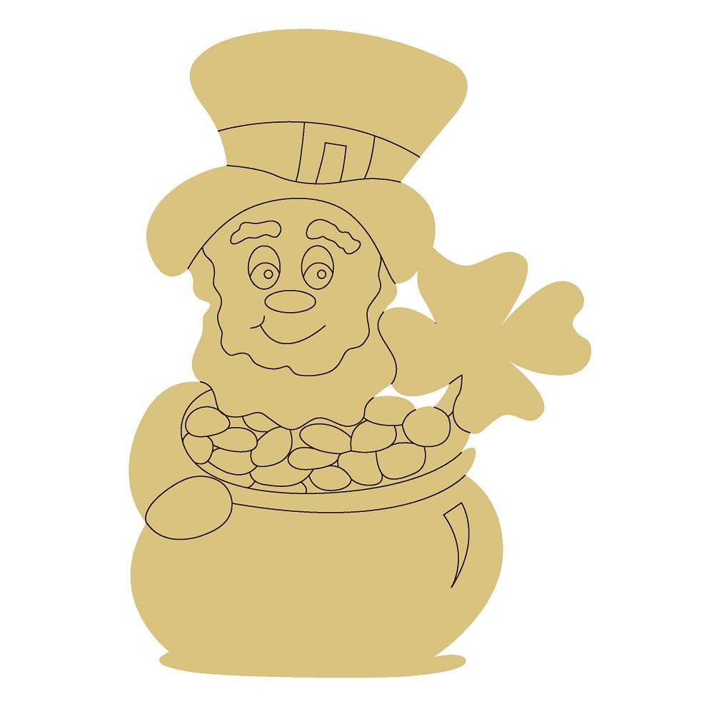 Design By Line Leprechaun MDF Cutout Pot Of Gold With Clover - Unfinished For DIY