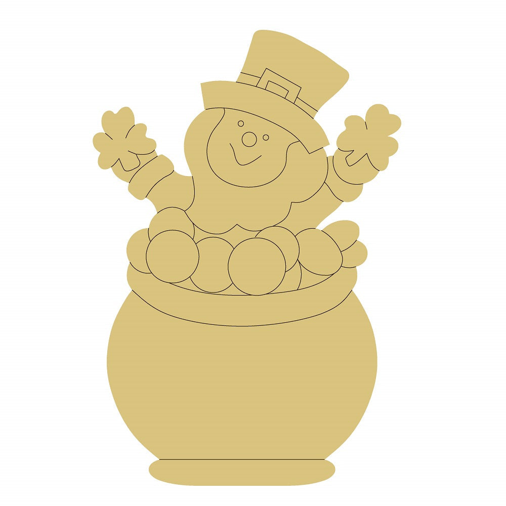 Design By Line Pot Of Gold MDF Cutout Leprechaun With Coins - Unfinished For DIY
