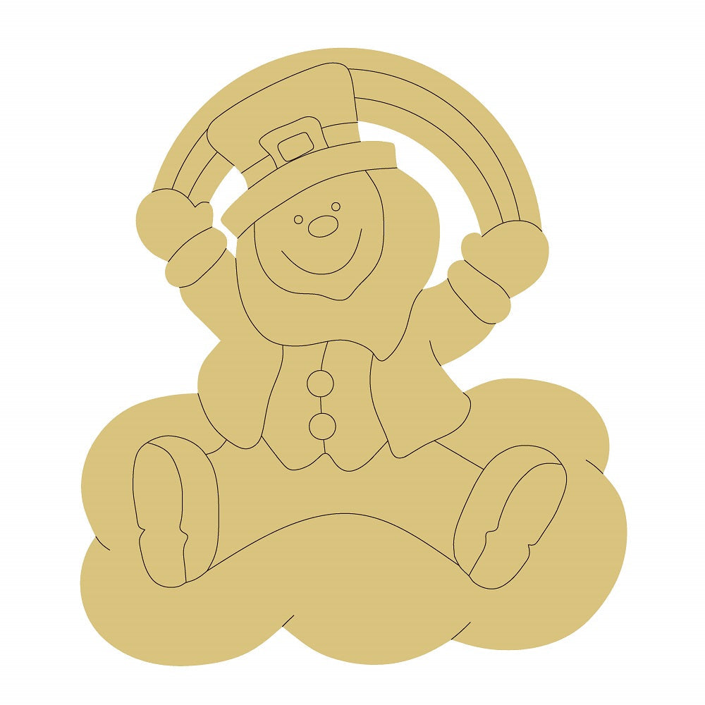 Design By Line Leprechaun Silhouette MDF Cutout With Rainbow Arch - Unfinished For DIY