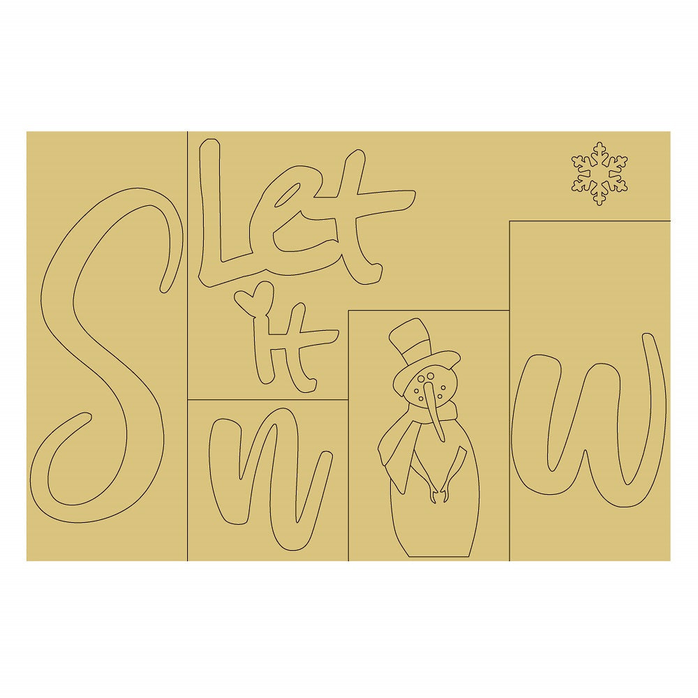 Design By Line Rectangle MDF Cutout Let It Snow Snowman Scene - Unfinished For DIY