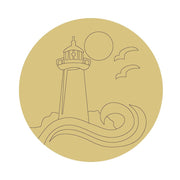 Design By Line Round MDF Cutout Lighthouse Seascape With Sun And Waves - Unfinished For DIY