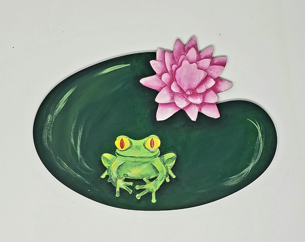Design By Line Lily Pad MDF Cutout Frog With Lotus Flower - Unfinished For DIY