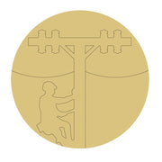 Design By Line Round MDF Cutout Lineman Silhouette On Utility Pole - Unfinished For DIY