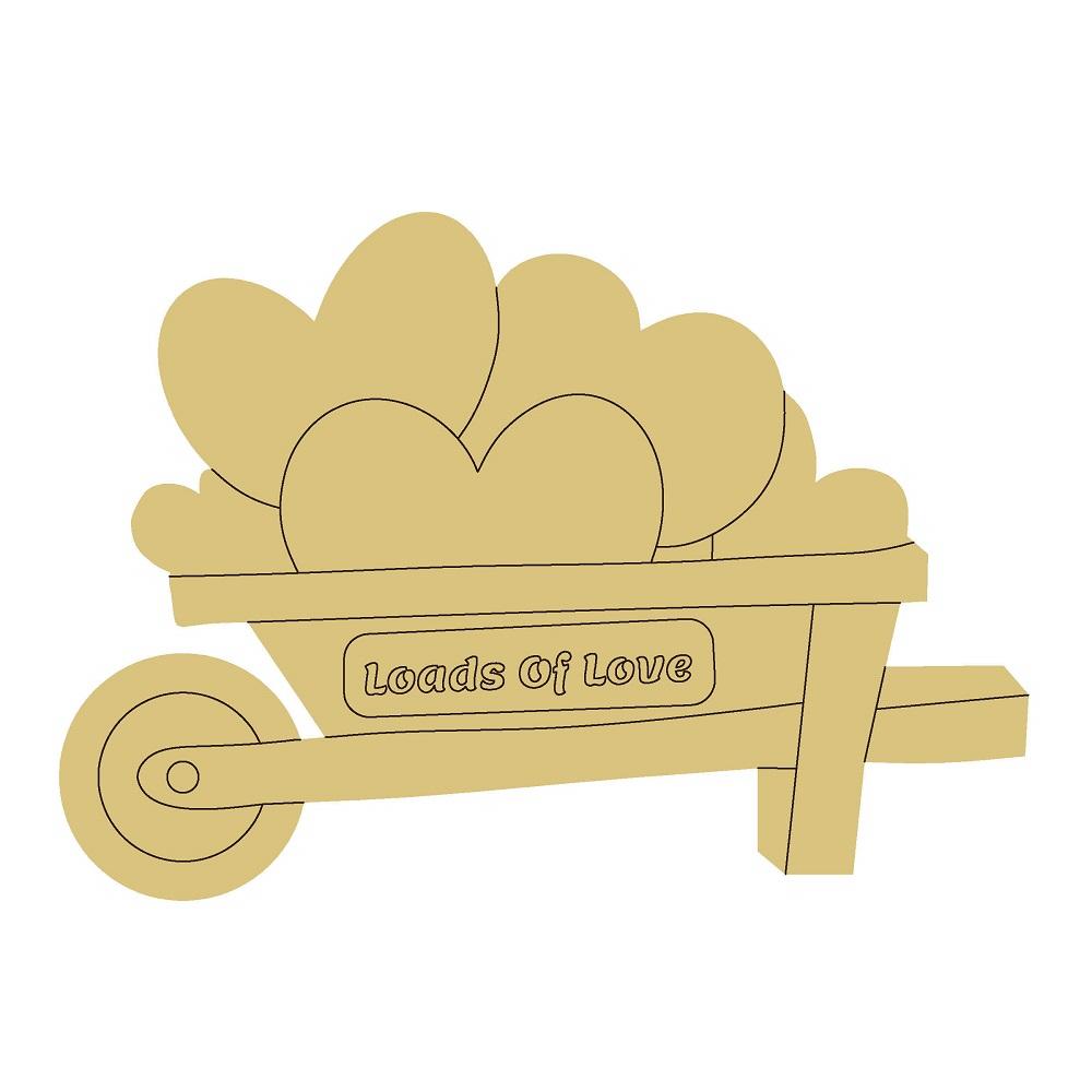 Design By Line Wheelbarrow MDF Cutout Loads Of Love Hearts - Unfinished For DIY
