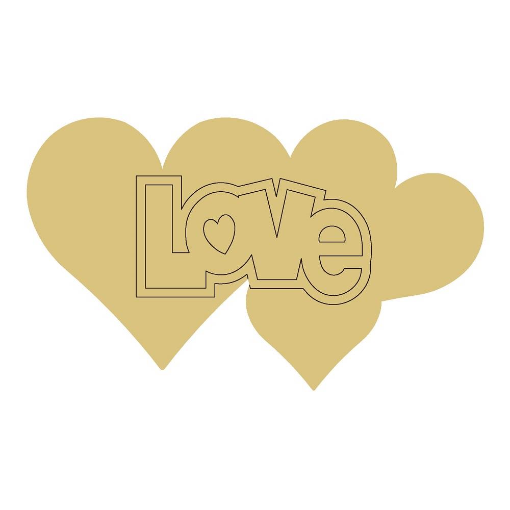 Design By Line Two Hearts MDF Cutout Love Word Art - Unfinished For DIY