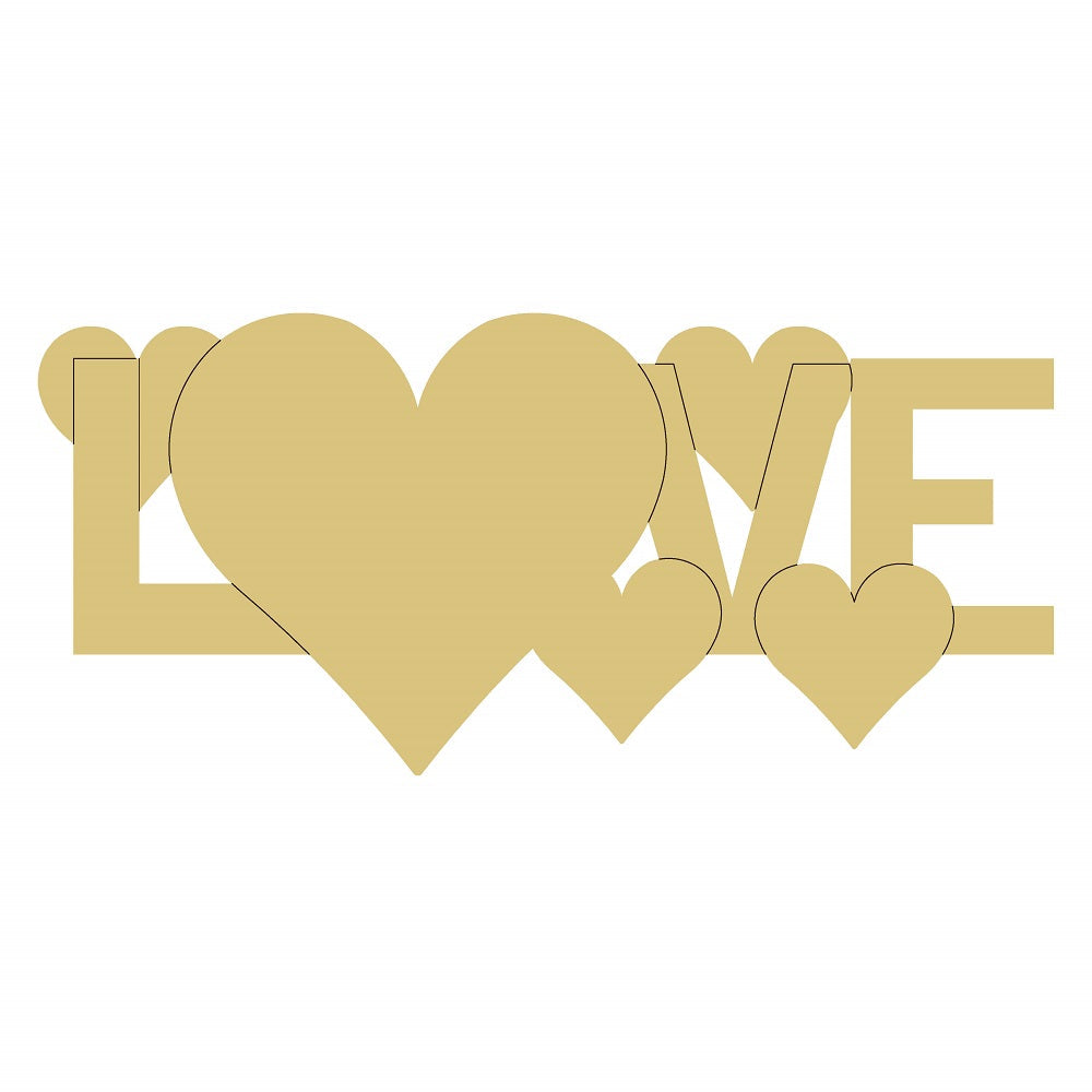 Design By Line Word MDF Cutout Love Hearts - Unfinished For DIY