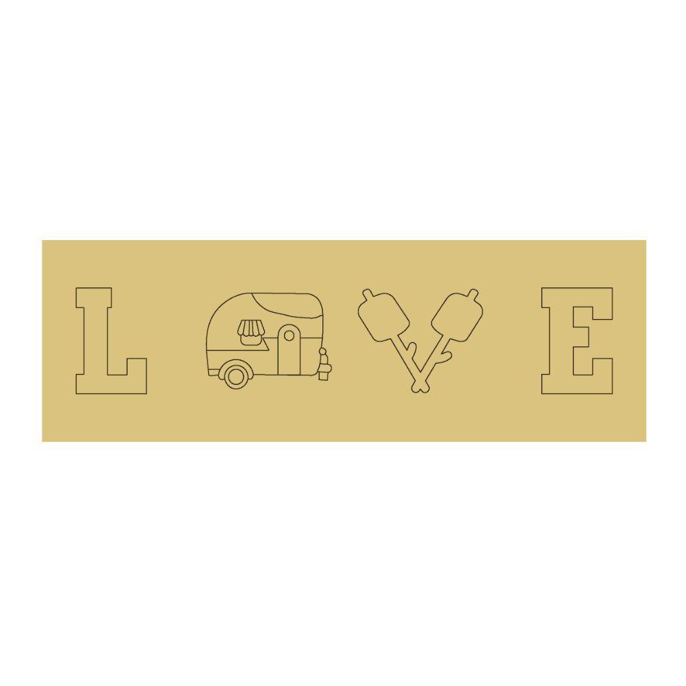 Design By Line Rectangle MDF Cutout Love Sign With Camper And Crossed Marshmallows - Unfinished For DIY