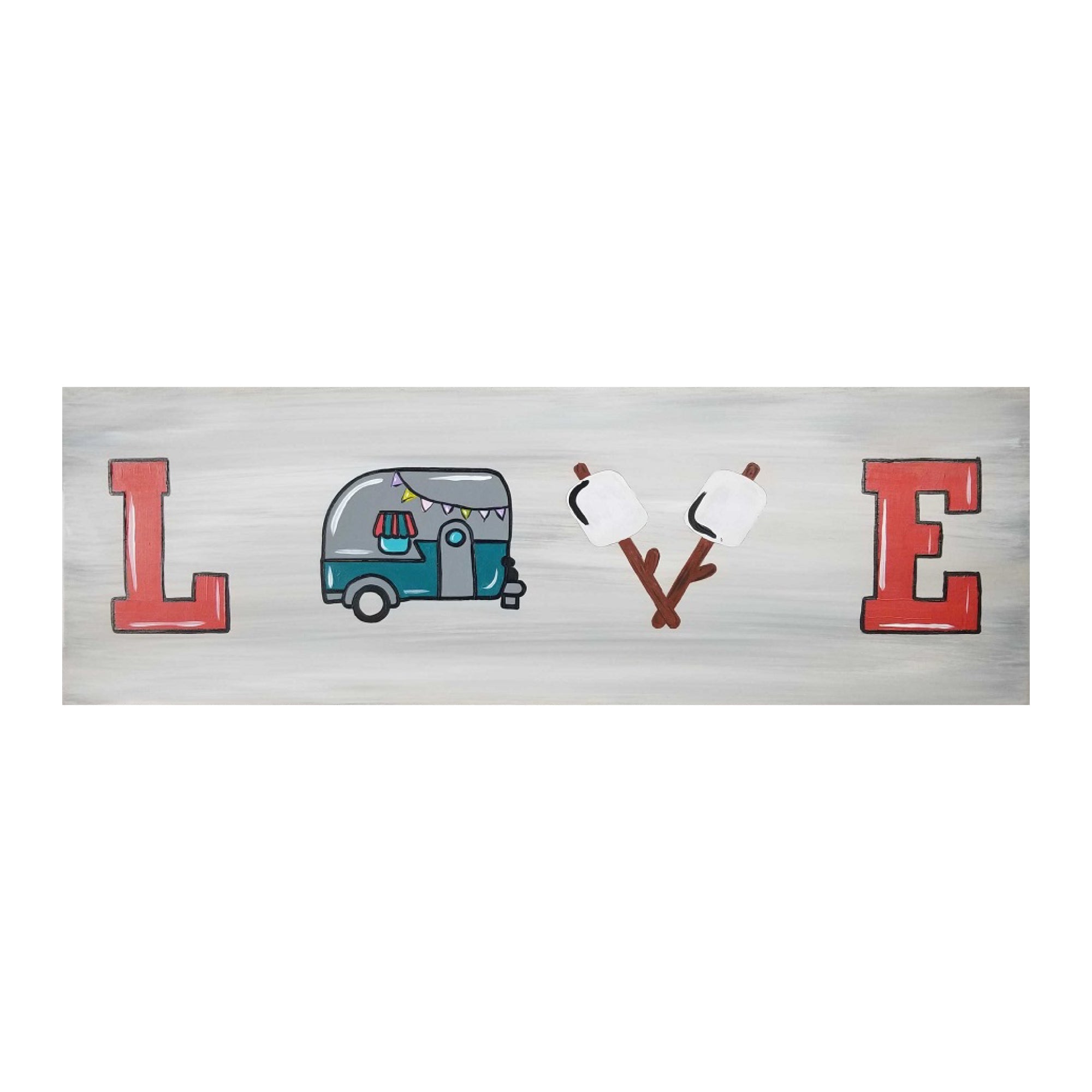 Design By Line Rectangle MDF Cutout Love Sign With Camper And Crossed Marshmallows - Unfinished For DIY