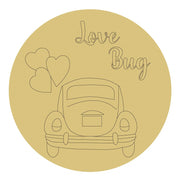 Design By Line Round MDF Cutout Love Bug Car With Hearts - Unfinished For DIY