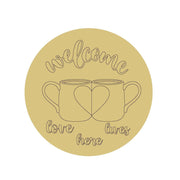 Design By Line Round MDF Cutout Love Lives Here Mugs - Unfinished For DIY