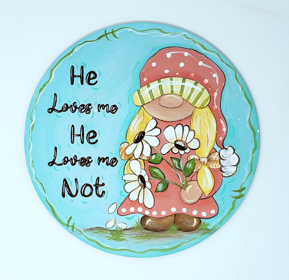 Design By Line Round MDF Cutout He Loves Me He Loves Me Not - Unfinished For DIY