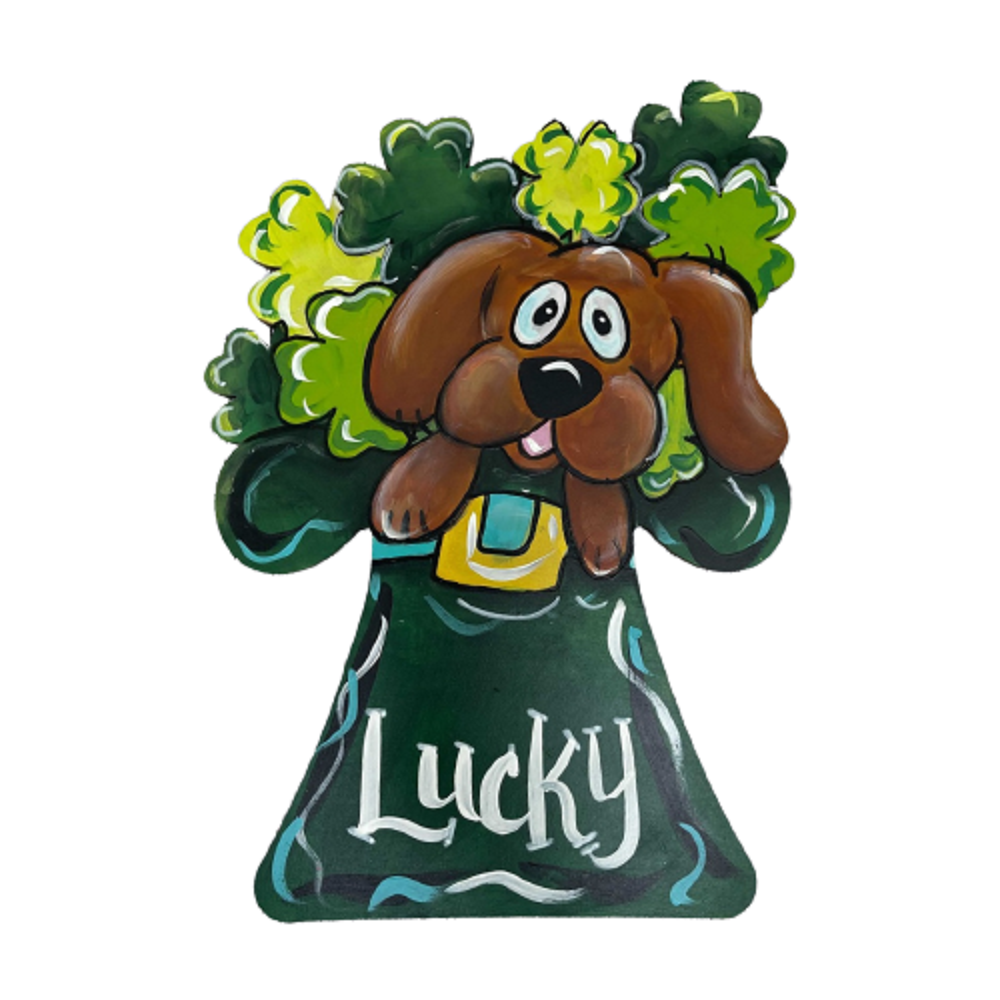 Design By Line Dress MDF Cutout Lucky Dog With Shamrocks - Unfinished For DIY