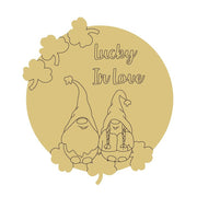 Design By Line Round MDF Cutout Lucky In Love Gnome Couple - Unfinished For DIY