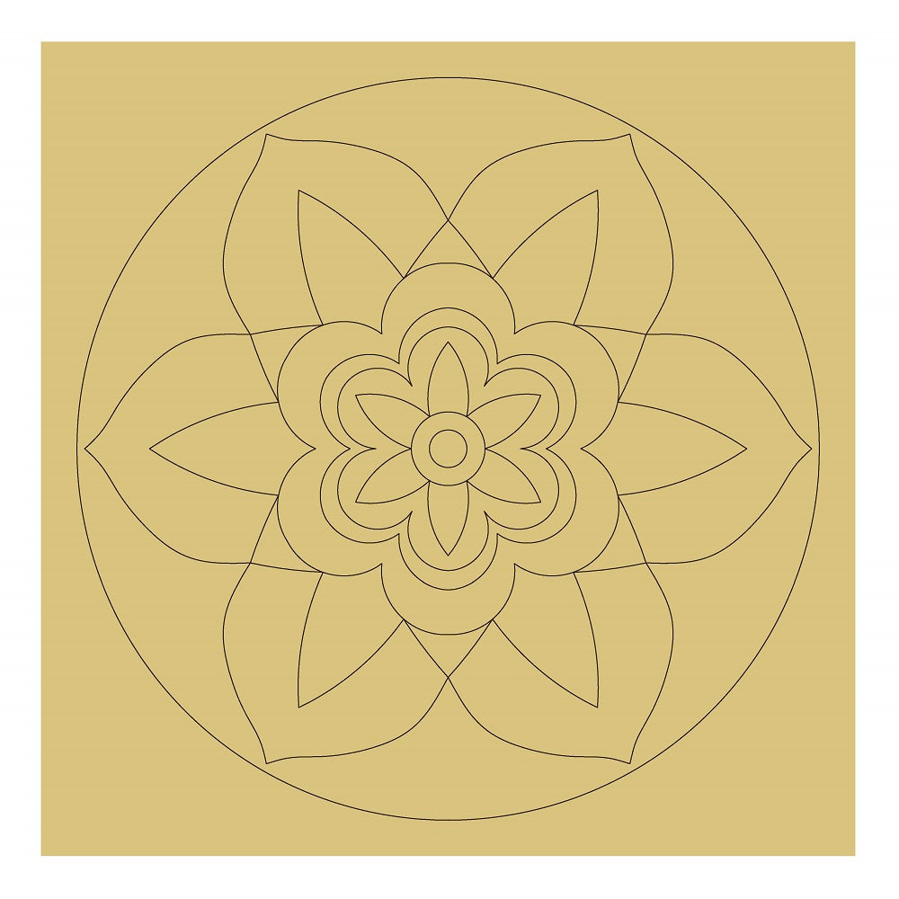 Design By Line Square MDF Cutout Mandala Floral Circle - Unfinished For DIY