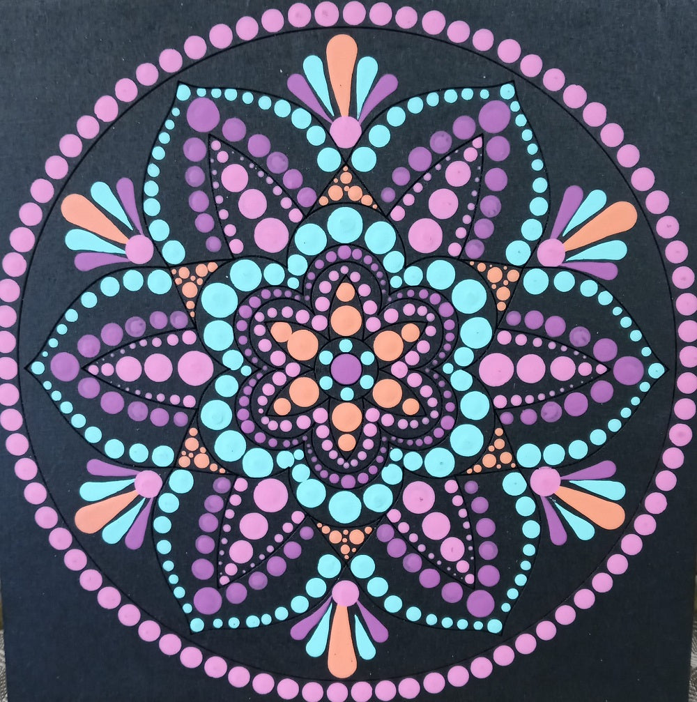 Design By Line Square MDF Cutout Mandala Floral Circle - Unfinished For DIY