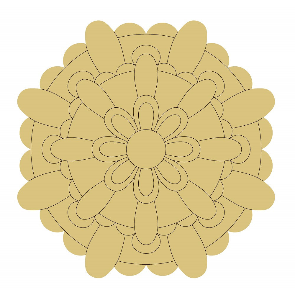 Design By Line Round MDF Cutout Intricate Floral Mandala Pattern - Unfinished For DIY