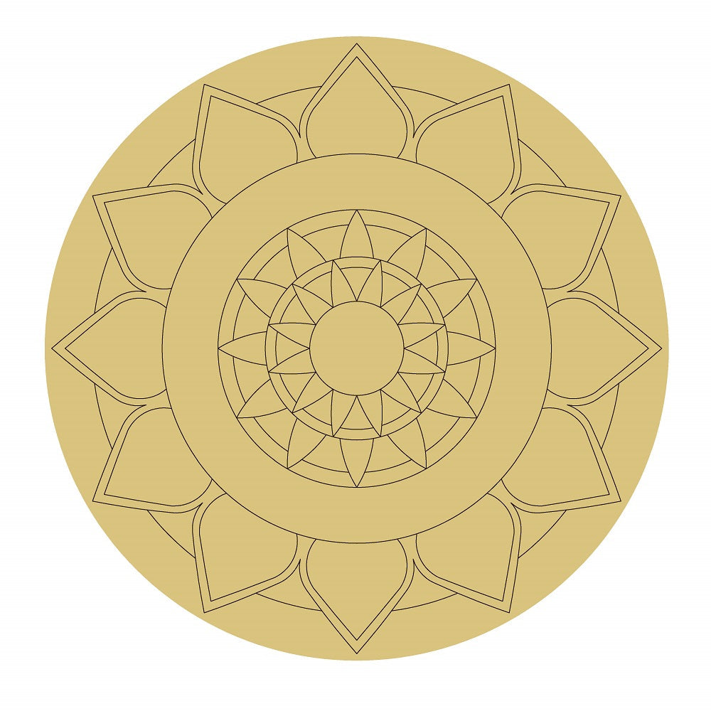 Design By Line Round MDF Cutout Mandala Pattern Style 11 - Unfinished For DIY