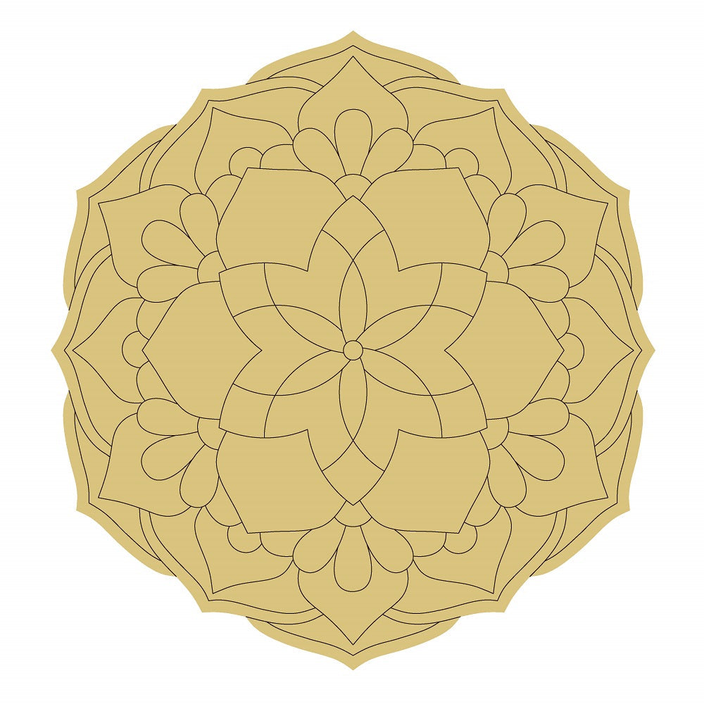 Design By Line Round MDF Cutout Floral Mandala Pattern - Unfinished For DIY