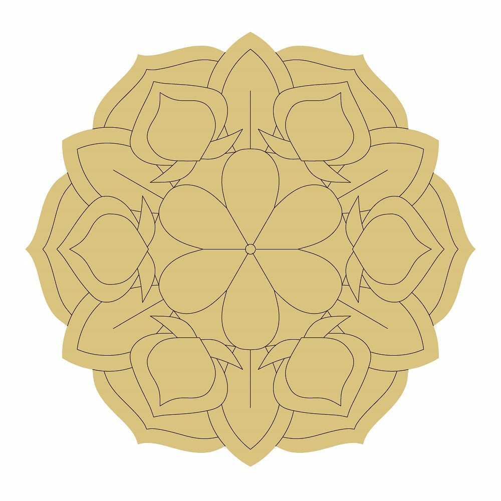 Design By Line Round MDF Cutout Floral Mandala - Unfinished For DIY