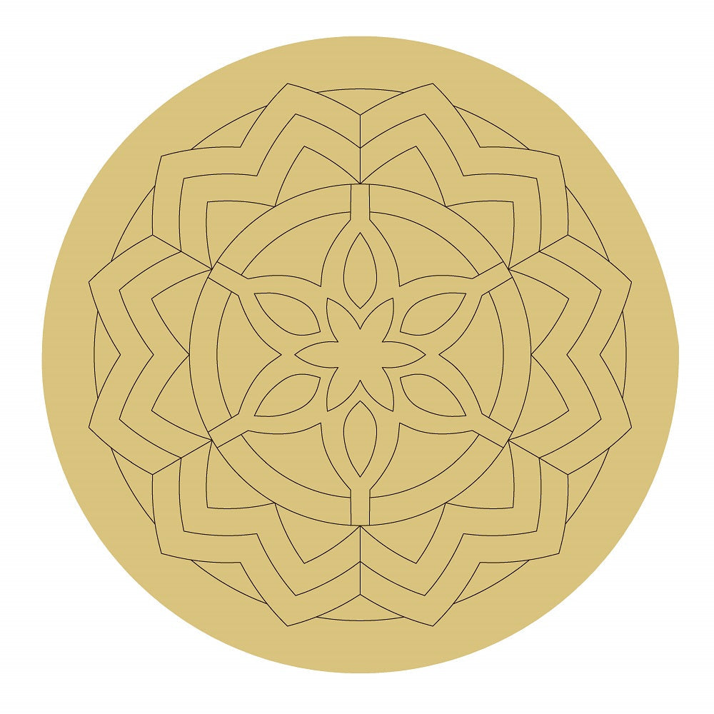 Design By Line Round MDF Cutout Mandala Pattern Style 17 - Unfinished For DIY
