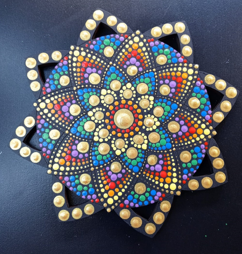 Design By Line Round-Square MDF Cutout Mandala Floral Pattern - Unfinished For DIY