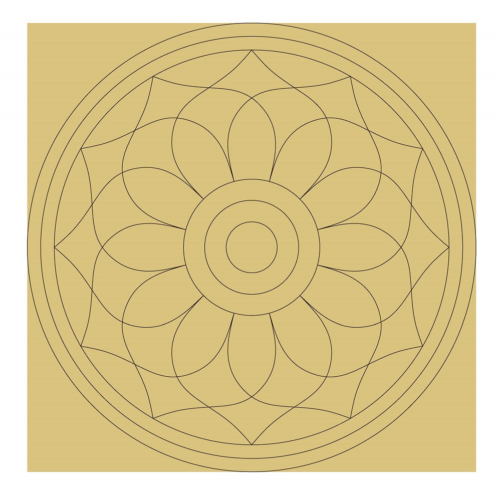 Design By Line Square MDF Cutout 12-Petal Mandala Circle - Unfinished For DIY
