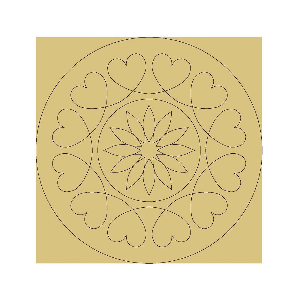 Design By Line Square MDF Cutout Heart Mandala With Star Center - Unfinished For DIY