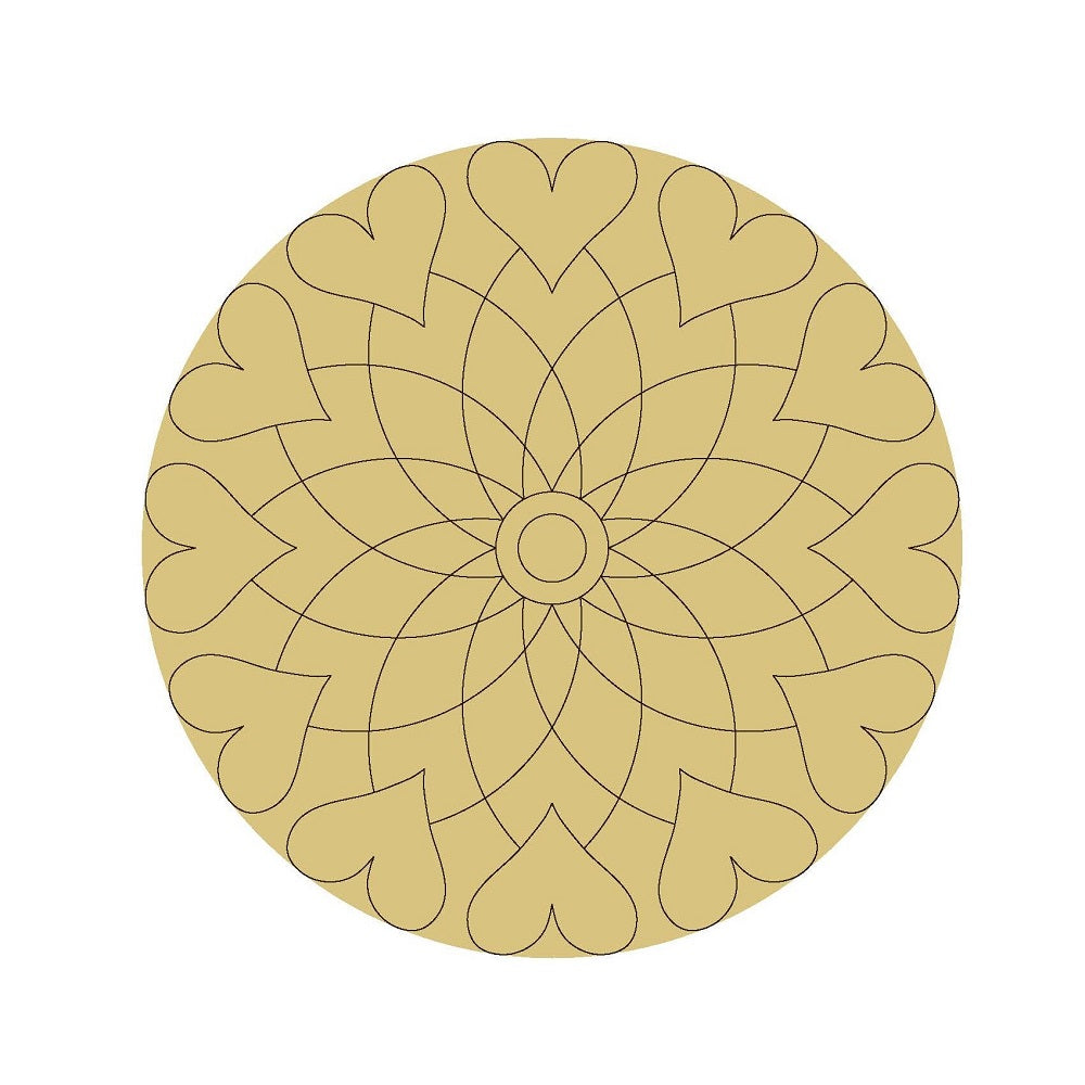 Design By Line Round MDF Cutout Heart Border Mandala - Unfinished For DIY