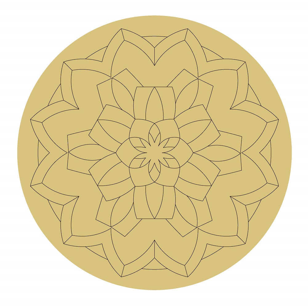 Design By Line Round MDF Cutout Mandala Pattern Style 3 - Unfinished For DIY
