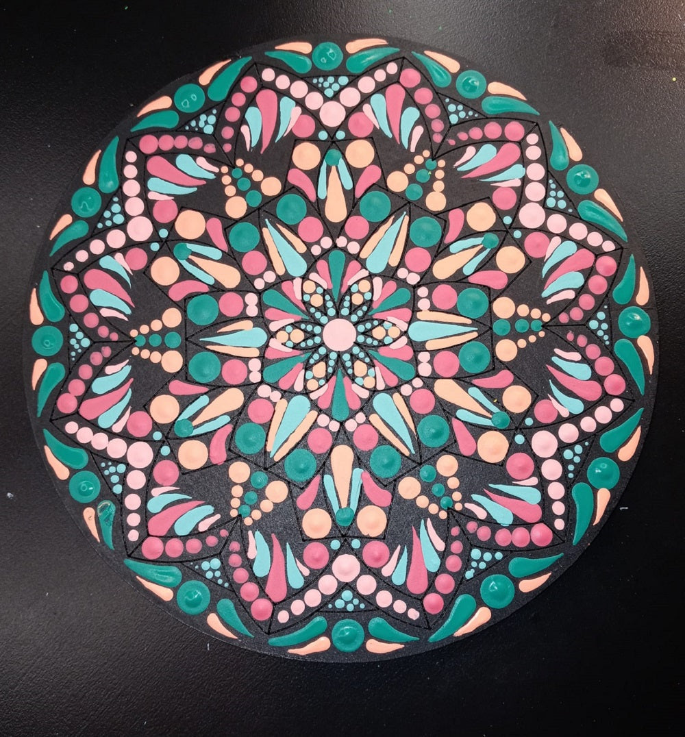 Design By Line Round MDF Cutout Mandala Pattern Style 3 - Unfinished For DIY