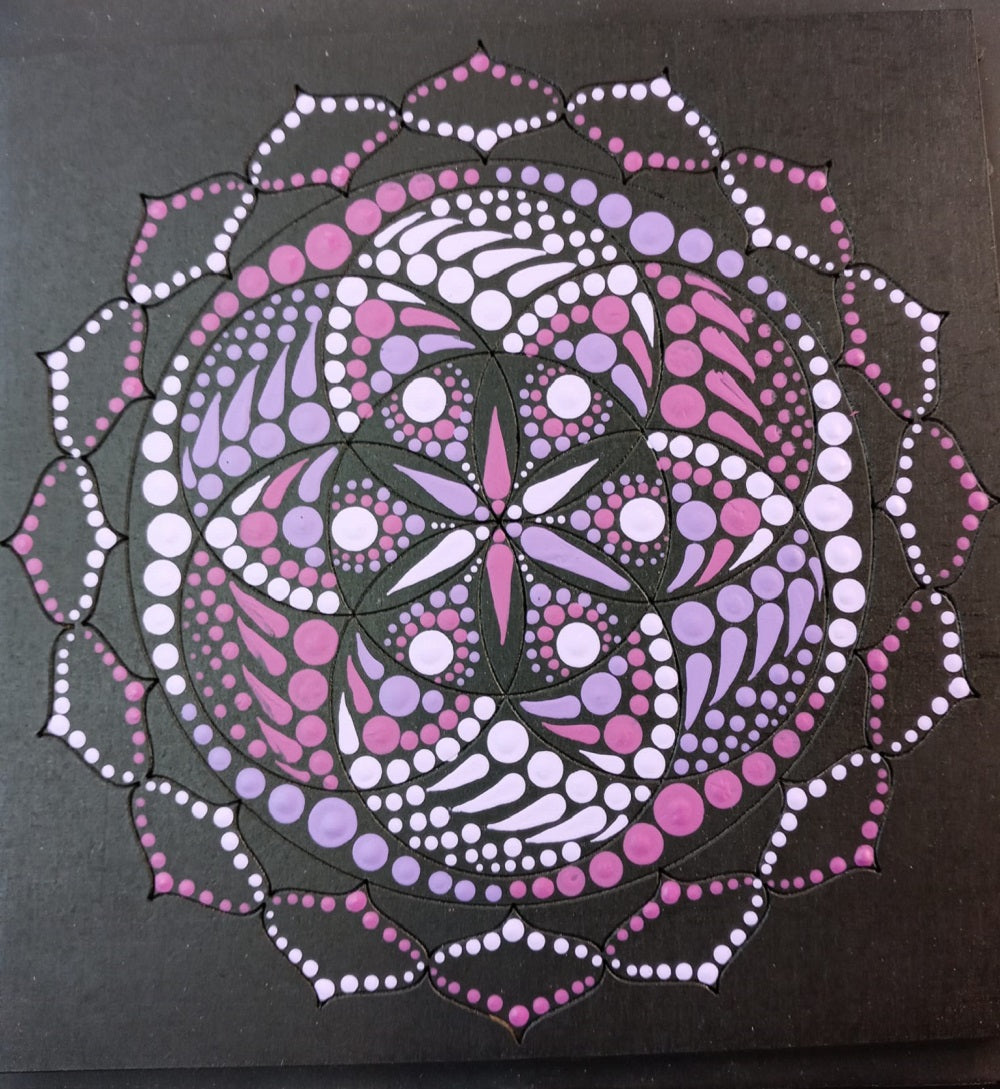 Design By Line Round MDF Cutout Mandala Flower Of Life Geometric Pattern - Unfinished For DIY