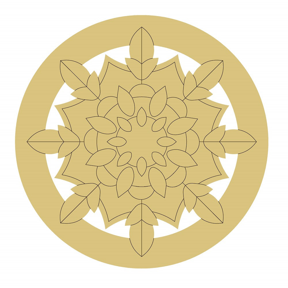 Design By Line Round MDF Cutout Mandala Leaf Motif - Unfinished For DIY