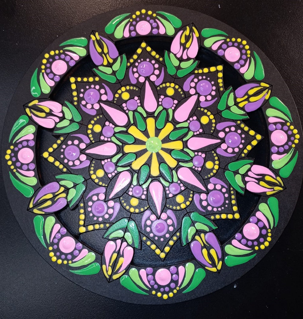 Design By Line Round MDF Cutout Mandala Leaf Motif - Unfinished For DIY