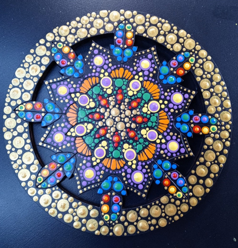 Design By Line Round MDF Cutout Mandala Leaf Motif - Unfinished For DIY