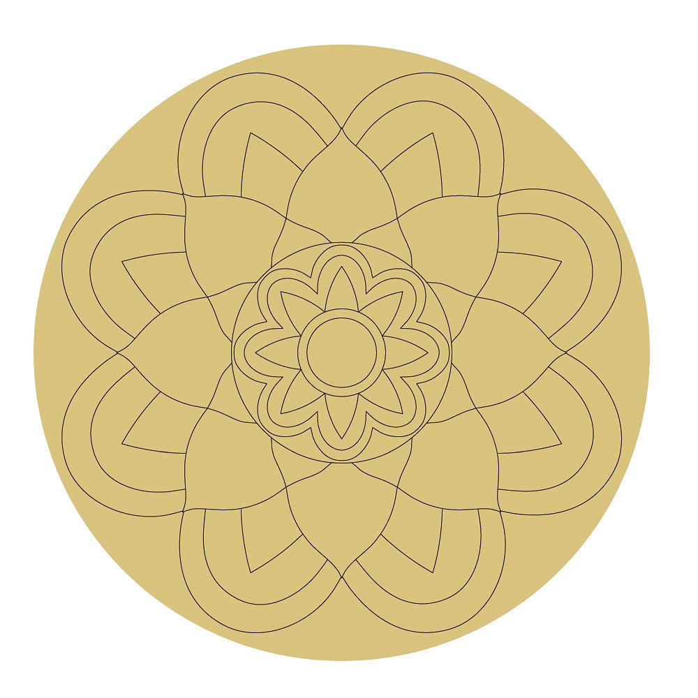 Design By Line Round MDF Cutout Ornate Mandala Floral Pattern - Unfinished For DIY