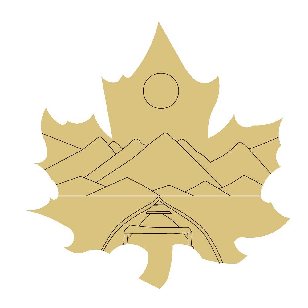 Design By Line Maple Leaf MDF Cutout Canoe On Lake With Mountain Range - Unfinished For DIY