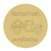 Design By Line Round MDF Cutout Market Fresh Sunflowers Truck Silhouette - Unfinished For DIY