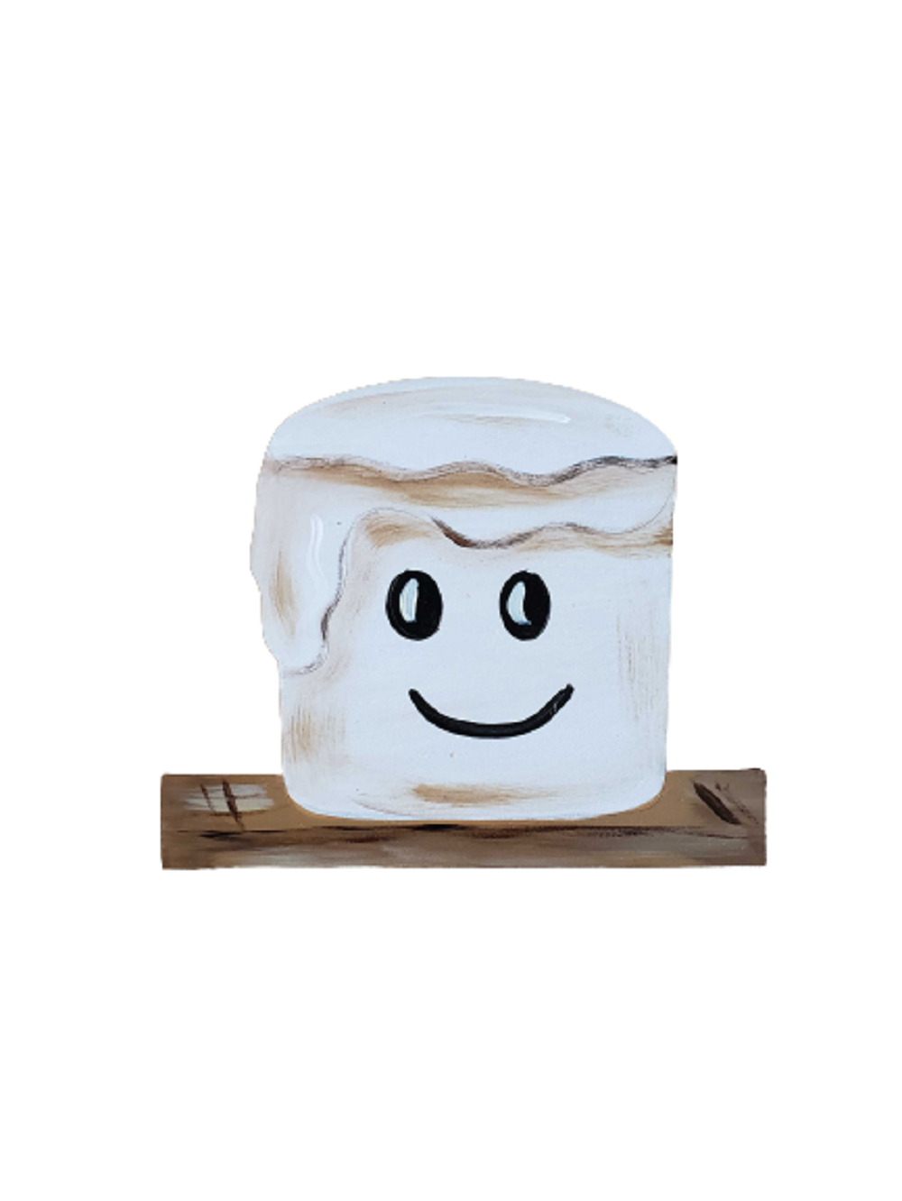 Design By Line Marshmallow On Graham Cracker MDF Cutout Cute Face On Base - Unfinished For DIY