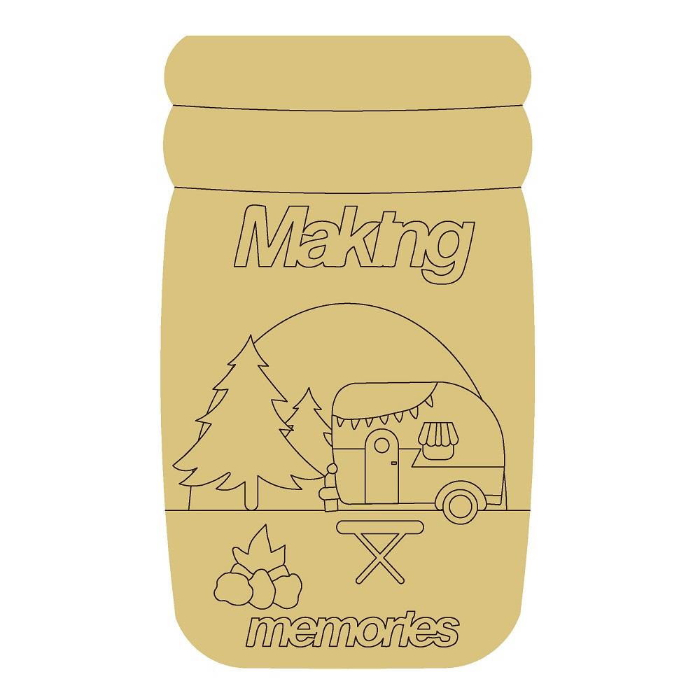 Design By Line Mason Jar MDF Cutout Making Memories Camping Scene - Unfinished For DIY