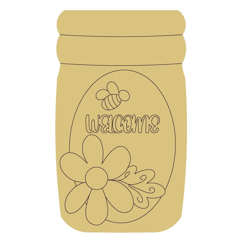 Design By Line Mason Jar MDF Cutout Welcome Bee And Flower - Unfinished For DIY