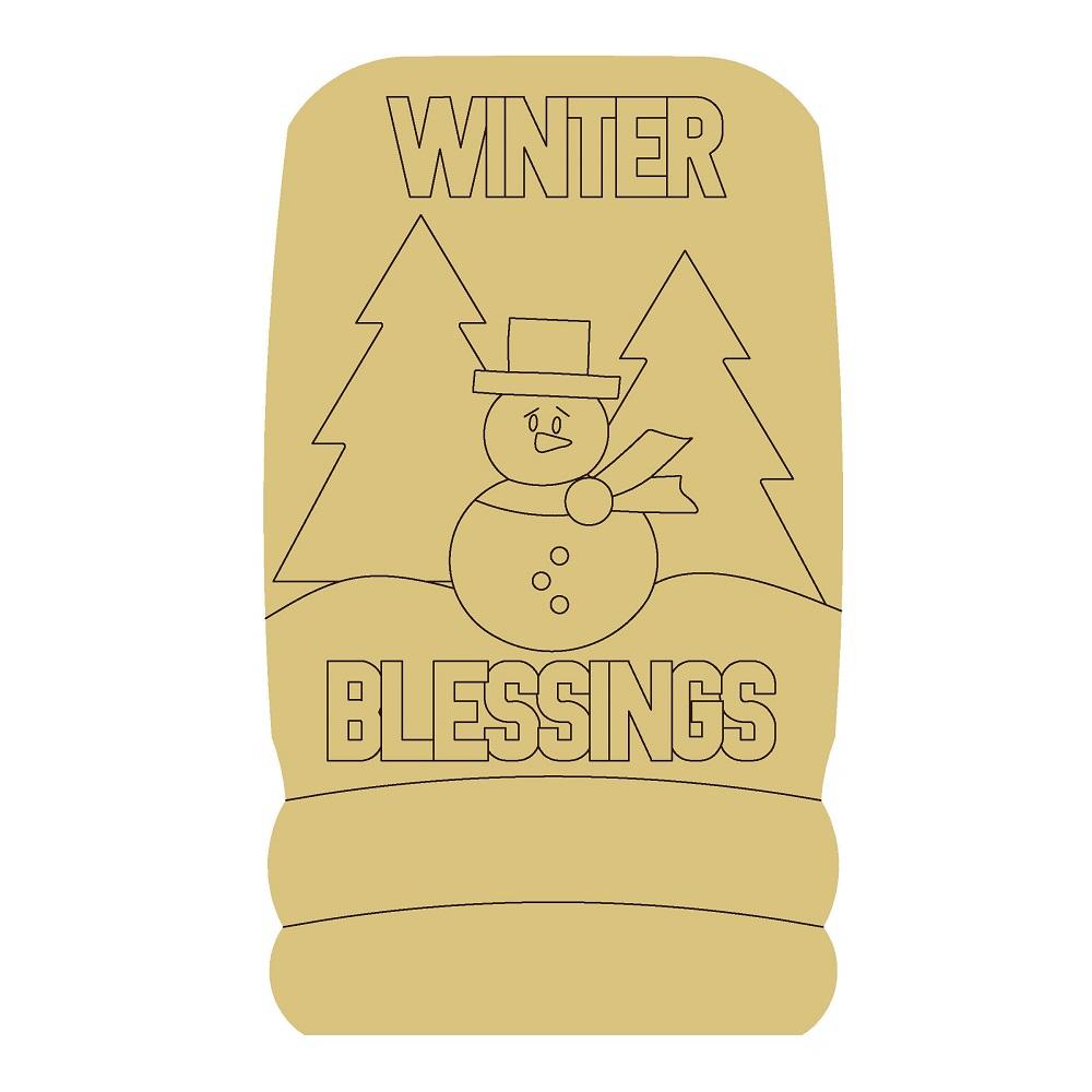 Design By Line Door Hanger MDF Cutout Winter Blessings Snowman Scene - Unfinished For DIY