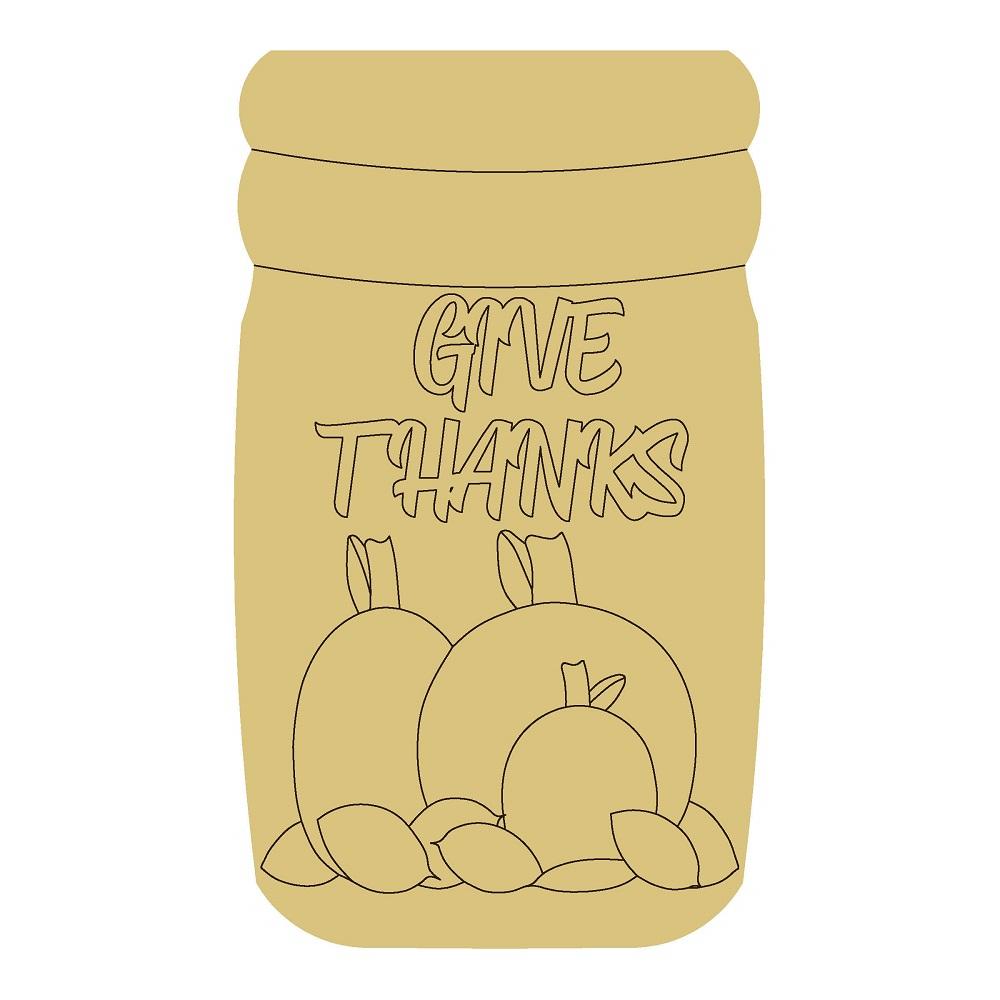 Design By Line Mason Jar MDF Cutout Give Thanks With Pumpkins - Unfinished For DIY