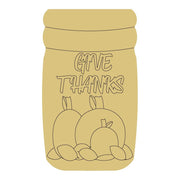 Design By Line Mason Jar MDF Cutout Give Thanks With Pumpkins - Unfinished For DIY
