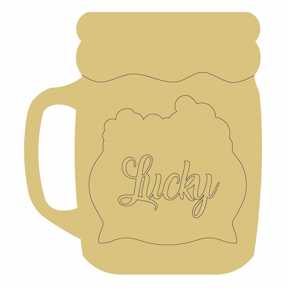 Design By Line Mason Jar MDF Cutout Lucky Script - Unfinished For DIY