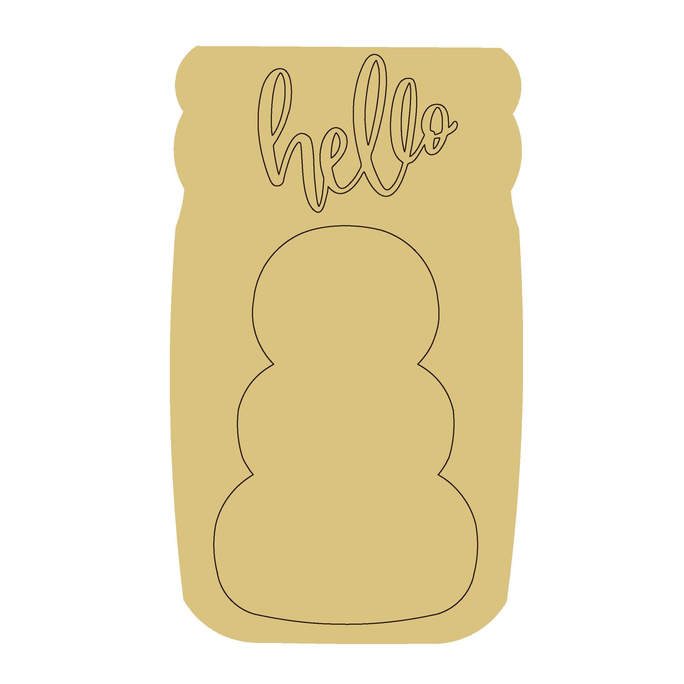 Design By Line Snowman Mason Jar MDF Cutout Hello - Unfinished For DIY
