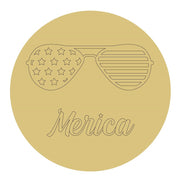 Design By Line Round MDF Cutout Merica Sunglasses US Flag - Unfinished For DIY