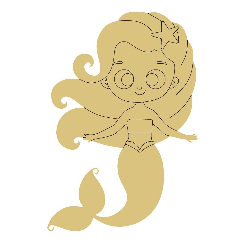 Design By Line Mermaid MDF Cutout Silhouette With Star Hair Accessory - Unfinished For DIY