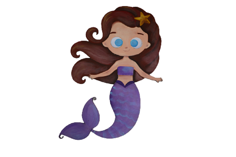 Design By Line Mermaid MDF Cutout Silhouette With Star Hair Accessory - Unfinished For DIY